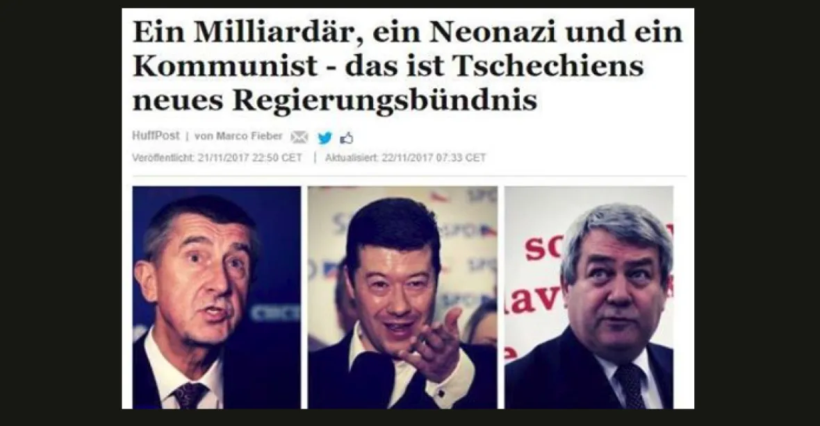 Miliardář, neonacista a komunista – nová koaliční vláda v Česku, píší v Německu