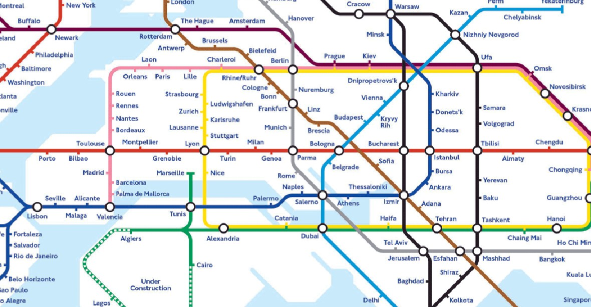 Mapa ‚globálního metra‘: Praha by byla zastávkou pro tři světové linky