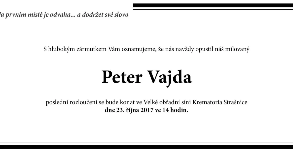 Pohřeb Petera Vajdy, zakladatele SME, bude v pondělí ve Strašnicích