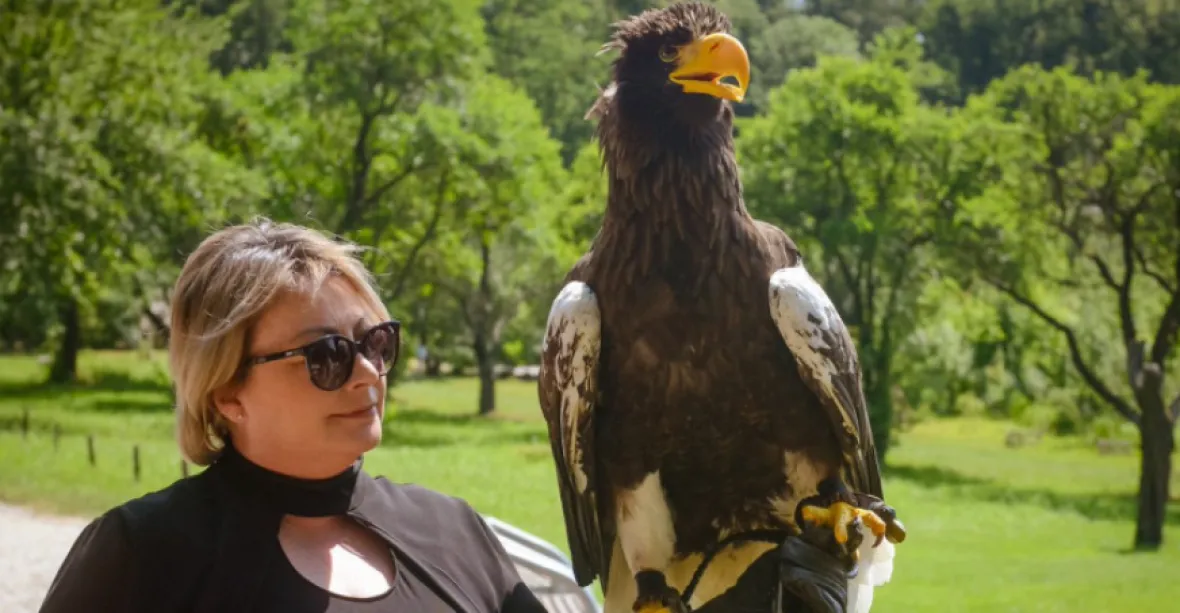 FOTOGALERIE: Ivana Zemanová v zoo podržela orla a pokřtila fenky
