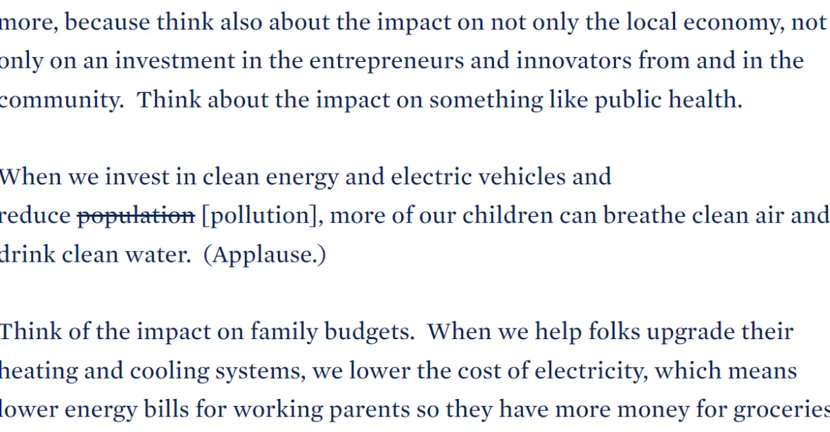 Snižme populaci, aby naše děti mohly dýchat čistší vzduch, přeřekla se prý viceprezidentka Harrisová